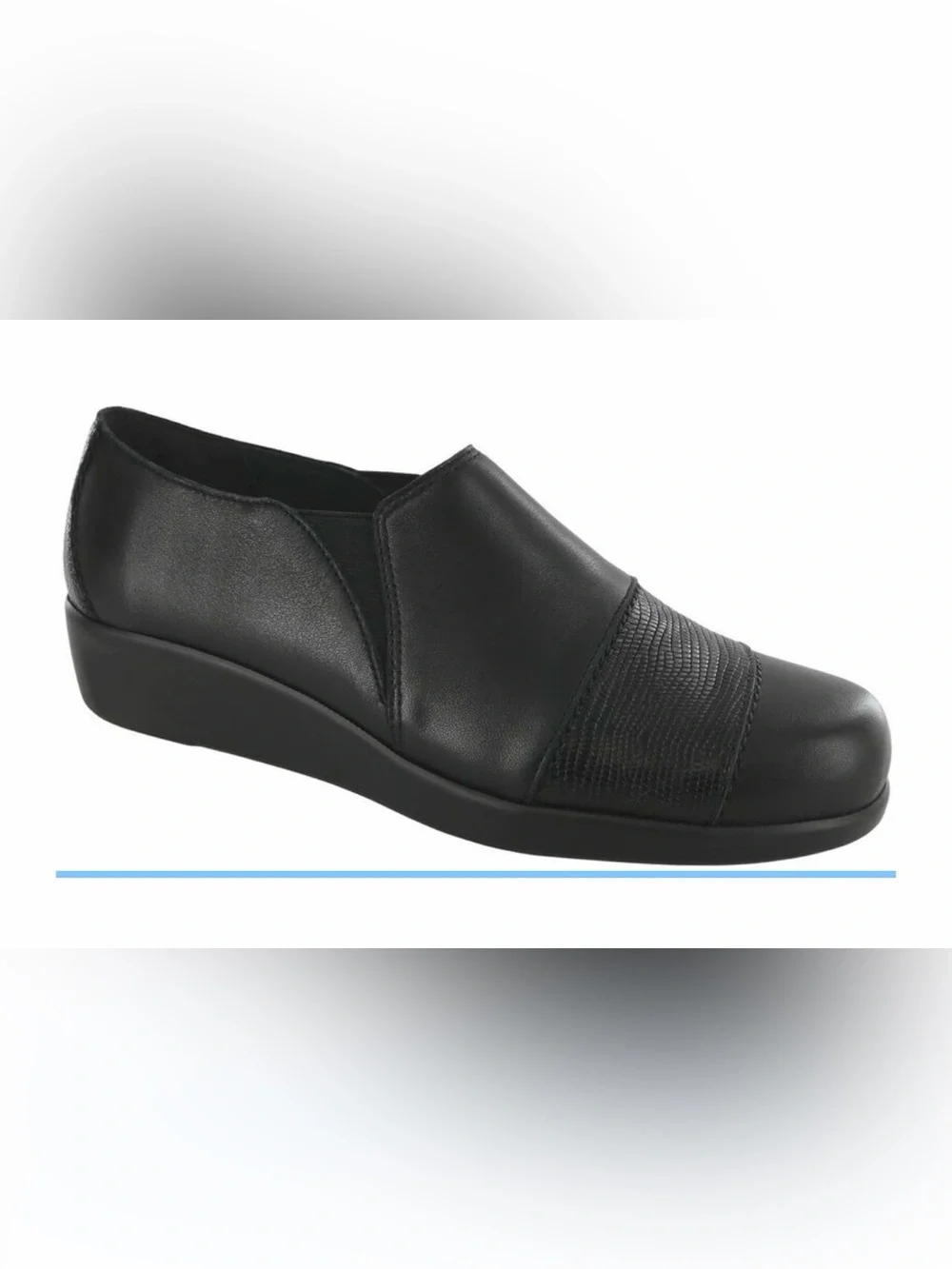 SAS Women's Black Leather Slip-On Shoes Wedge Arch Support Tripad 10M W/ Accent